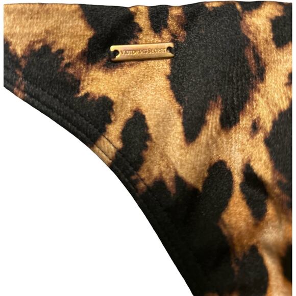 RARE NWOT Victoria’s Secret Gold Toggle Leopard Push Up Bikini Top LG Bottoms SM - Picture 4 of 8
